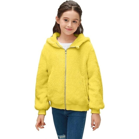 Haloumoning Girls Fleece Jackets Zipper Soft Sherpa Outwear Coat With Pockets L
